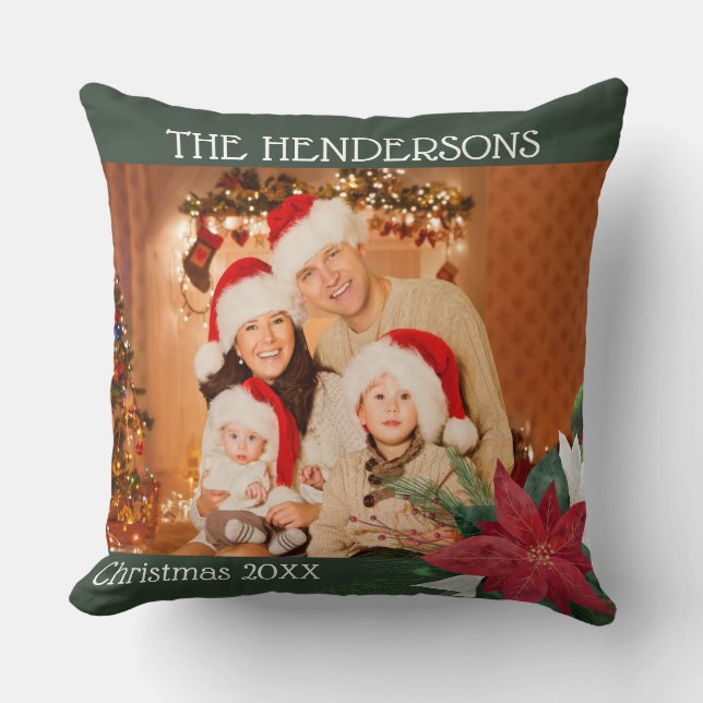 Coussin Photos de famille Cadeau de Noël Poinsettia Throw  (Recto)