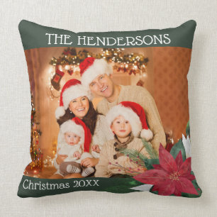 Coussin Photos de famille Cadeau de Noël Poinsettia Throw 