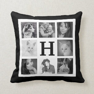 Coussin Photos de famille de mod 16 de BW et monogramme