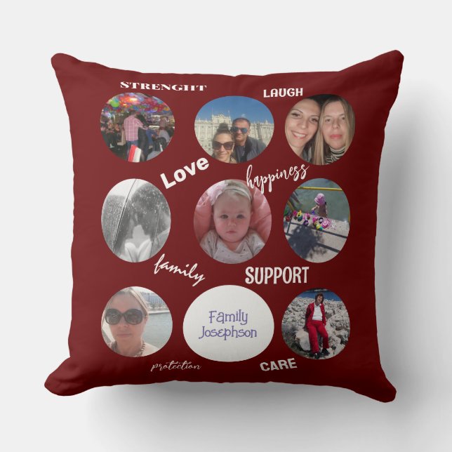 Coussin Photos de famille Rouge foncé (Recto)