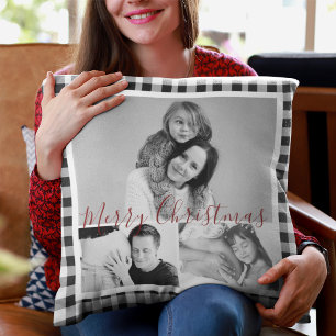 Coussin Photos de Noël Collage noir blanc En vichy plaid