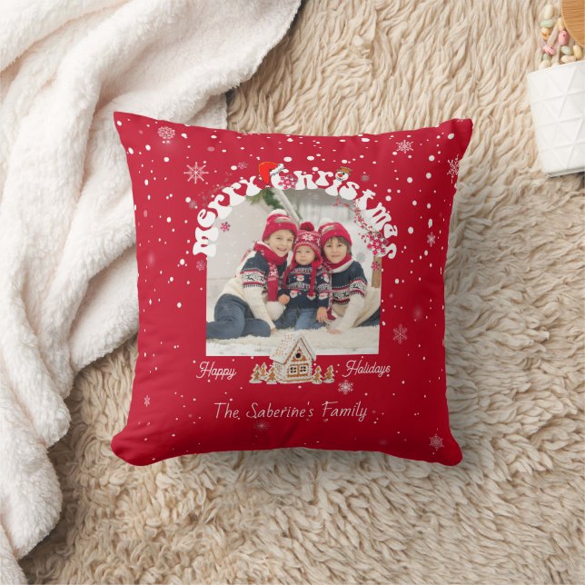 Coussin Photos de Noël moderne rouge courbé graffiti  (Couverture)