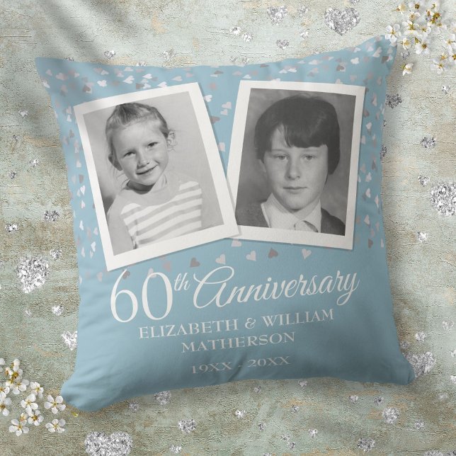 Coussin Photos d'enfance pour un anniversaire de mariage d (60th Diamond Wedding Anniversary Child Photos Throw Pillow)