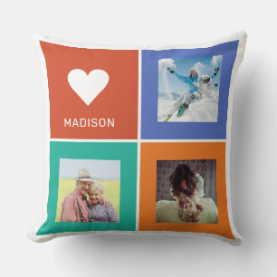 Coussin Photos et nom personnalisés Carrés couleur
