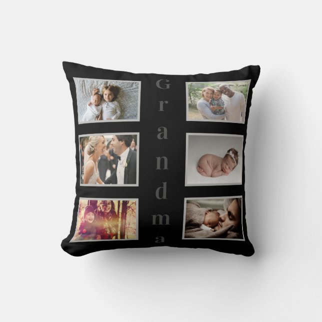 Coussin Photos personnalisées pour grand-mère en noir (Recto)