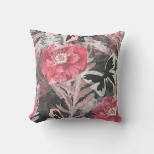 Coussin Photos rouges.Empreintes florales colorées.