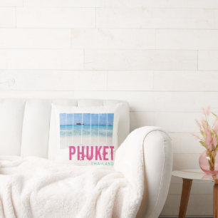 Coussin Phuket Thaïlande Panorama de plage vintage Souveni