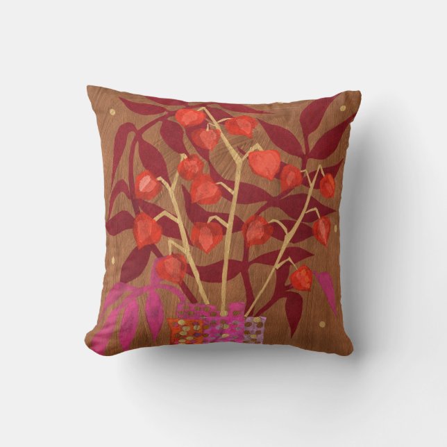 Coussin Physalis Chinese Lanterns Papier Collage Floral Ar (Recto)