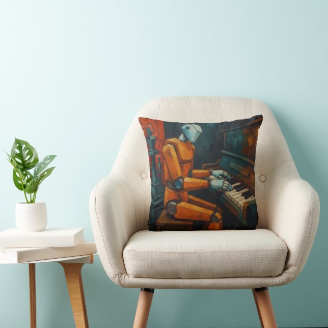COUSSIN PIANISTE ROBOT RÉTRO I | ART MUSICAL ABSTRAIT COLO (Chaise)
