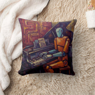 COUSSIN PIANISTE ROBOT RÉTRO II MUSICIEN IA VINTAGE