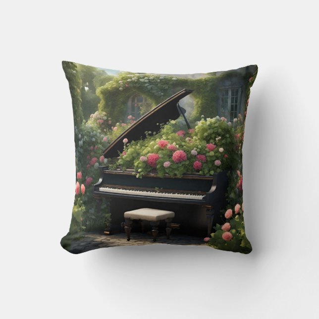 Coussin Piano en Fleur - peinture jardin (Recto)