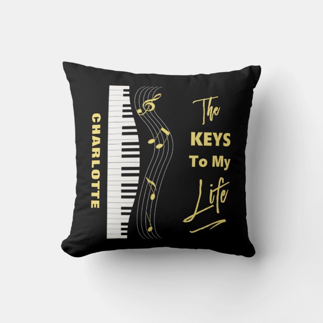 Coussin Piano Keyboard Players Fun Music Notes (Recto)