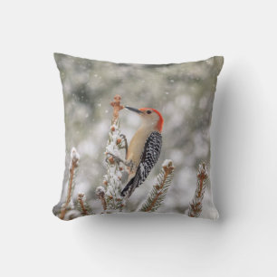 Coussin Pic à ventre rouge dans la neige