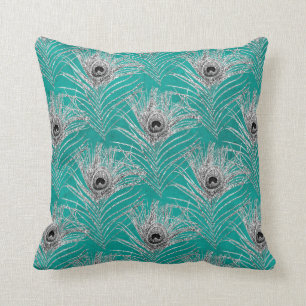 Coussin Pic d'argent plumes Turquoises