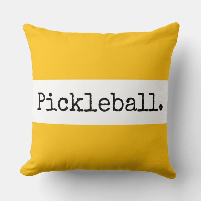Coussin PICKLEBALL Amusant Jaune Soleil Clair Rayures Blan (Recto)