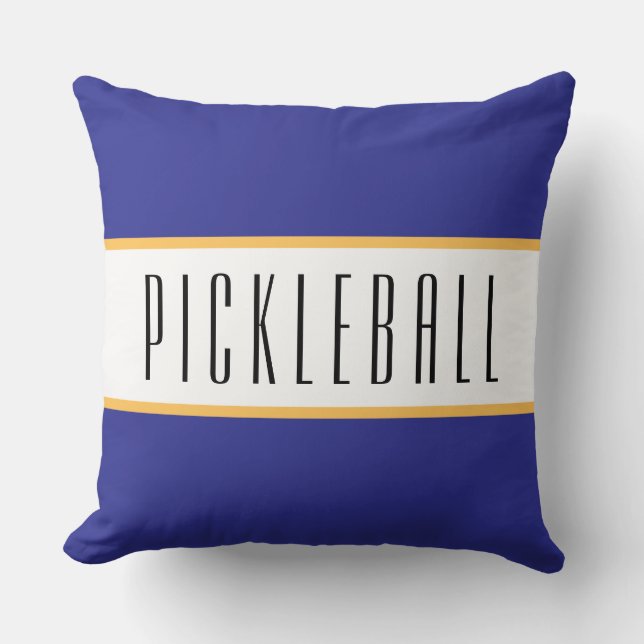 Coussin PICKLEBALL Bleu profond Jaune Blanc Rayures de cou (Recto)
