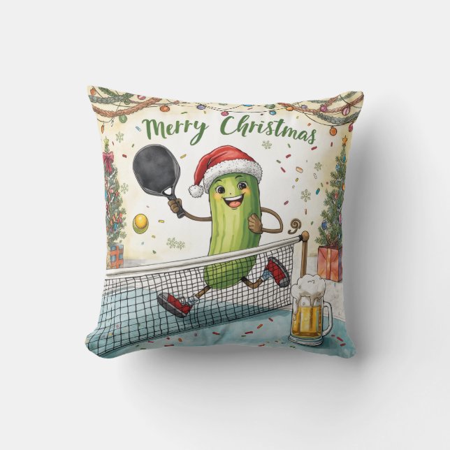 Coussin Pickleball fête Noël avec de la bière (Recto)