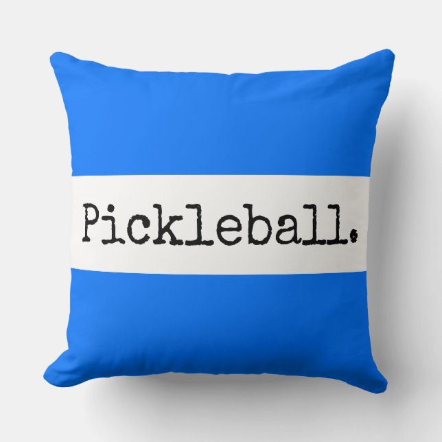 Coussin PICKLEBALL Texte Rétro Bleu Clair Rayures Blanches (Recto)