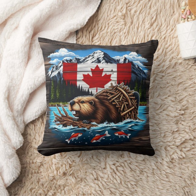 Coussin Pics à neige, Castor canadien, Océan (Couverture)