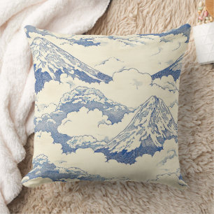 Coussin Pics de neige bleu cendré - Motif panoramique de l
