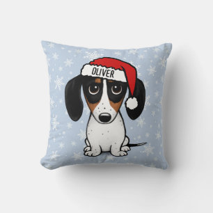 Coussin Piebald Dachshund Noël Personnalisé Nom du chien m