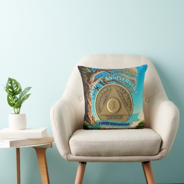 Coussin Pièce commémorative d'arbre de vie de 1 an de sobr (Chaise)