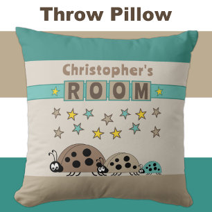 Coussin Pièce de l'enfant Ladybugs ajouter nom brun vert