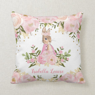 Coussin Pièce florale rose de crèche de bébé de lapin