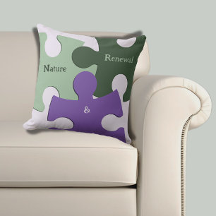 Coussin Pièces de Puzzle Nature & Renouveau Vert Violet