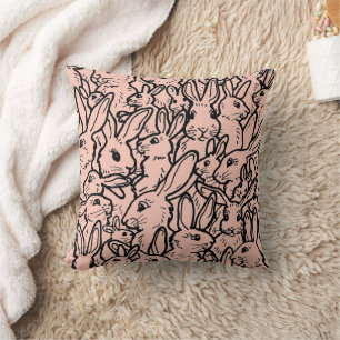 Coussin Pied de lapin rose et noir Motif de lapin mou