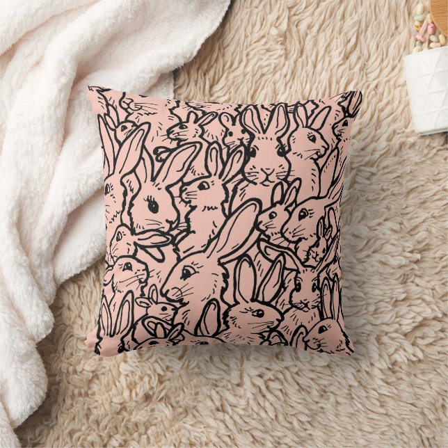 Coussin Pied de lapin rose et noir Motif de lapin mou (Couverture)
