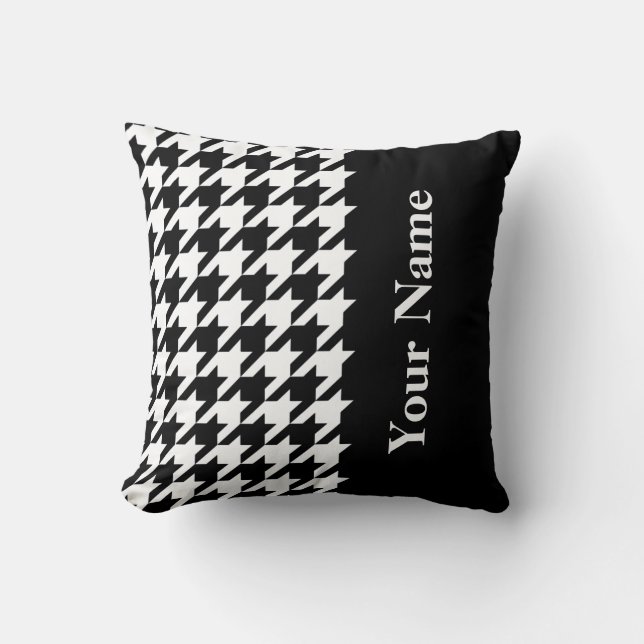 Coussin Pied-de-poule élégant noir avec le nom (Recto)