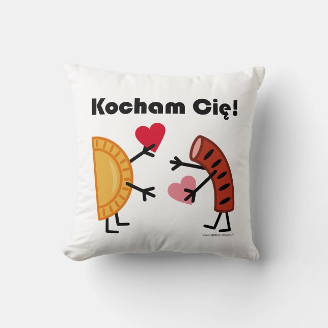 Coussin Pierogi et Kielbasa - Kocham cie ! (Je t'aime !) (Recto)