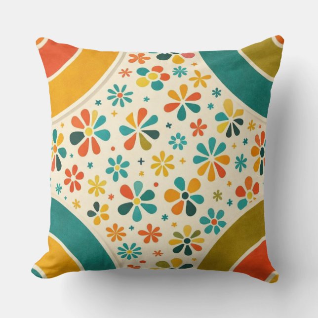 Coussin Pierre angulaire Fleur Mid‑Siècle (Recto)