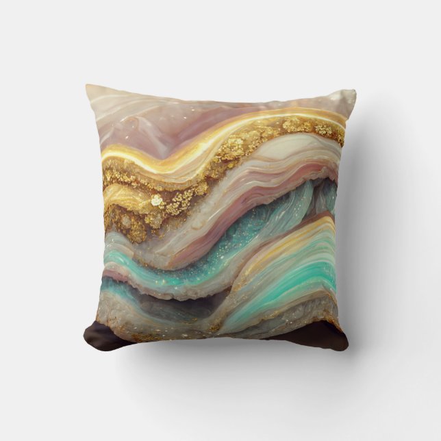 Coussin Pierre de Géode Pastel rose Turquoise Agate (Recto)