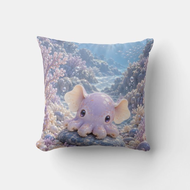 Coussin Pieuvre Dumbo Lilas Rêveuse Corail Perle Océan (Recto)