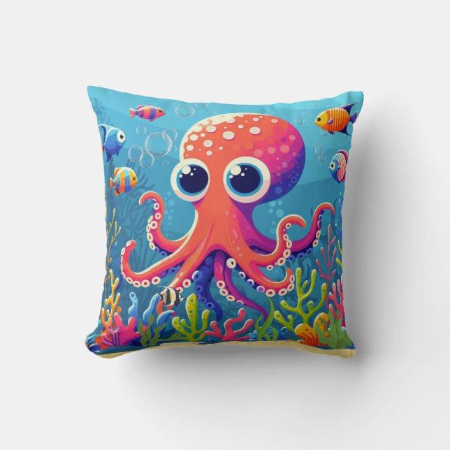Coussin Pieuvre mignonne des Caraïbes/tropical/hawaïen (Recto)