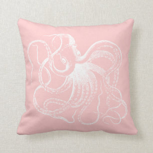 Coussin Pieuvre Vintage rose pâle et rayures nautiques