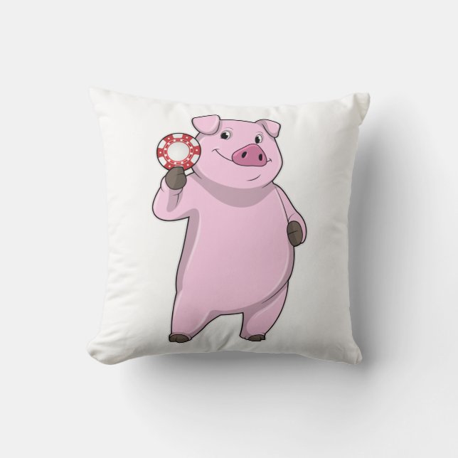 Coussin Pig au Poker avec des jetons de Poker (Recto)