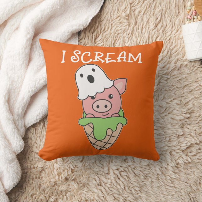 Coussin Pig Halloween Ghost I Scream Ice Cream Pun (Couverture)