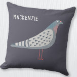 Coussin Pigeon Personnalisé<br><div class="desc">Un pigeon suspect sur un arrière - plan violet foncé. Idéal pour les amateurs d'oiseaux, les coureurs de pigeons ou toute autre personne qui aime ces créatures caractéristiques. Art original de Nic Squirrell. Modifiez le nom pour customiser.</div>