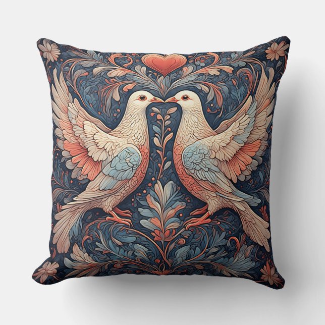 Coussin Pigeons Vibrants Entourés de Fleurs Épanouies (Recto)