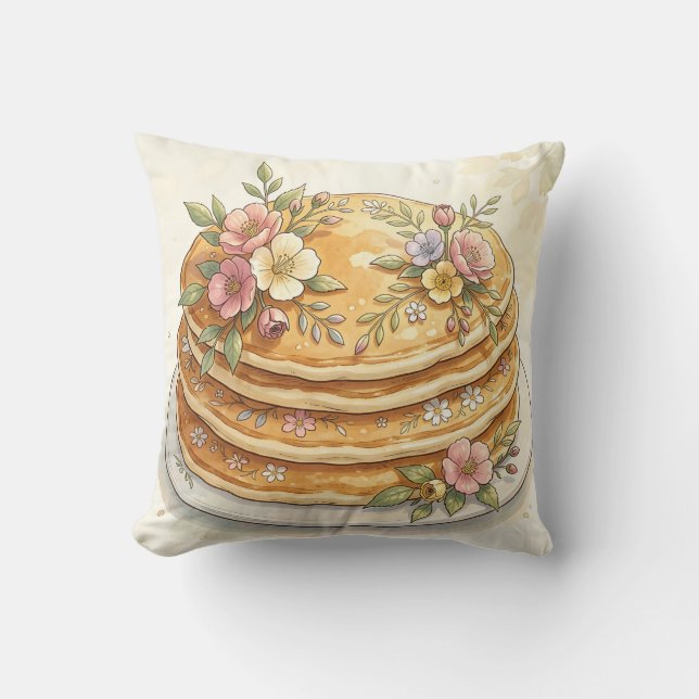Coussin Pile de crêpes florales aquarelle (Recto)