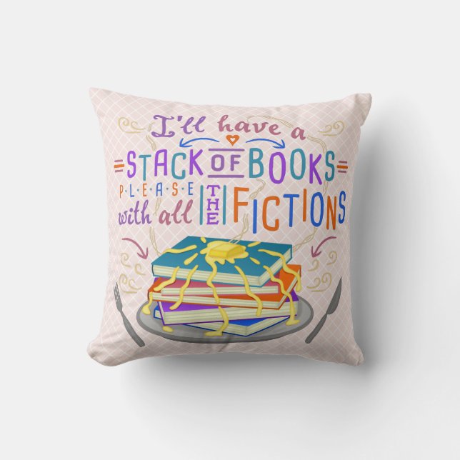 Coussin Pile d'humour de lecteurs de livres avec des (Recto)