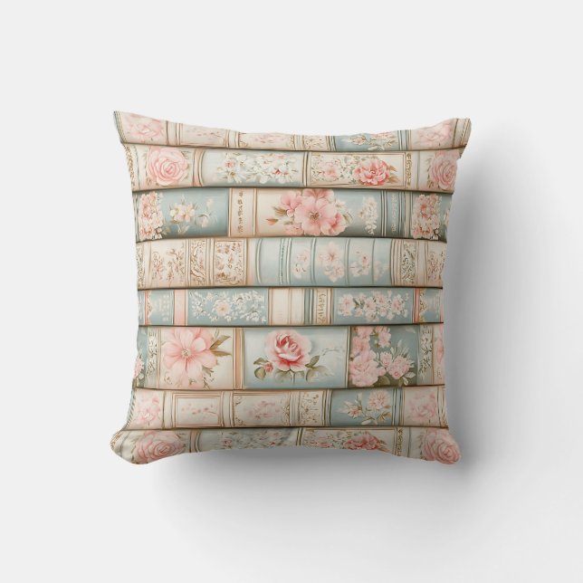 Coussin piles vintages de livres pastel (Recto)