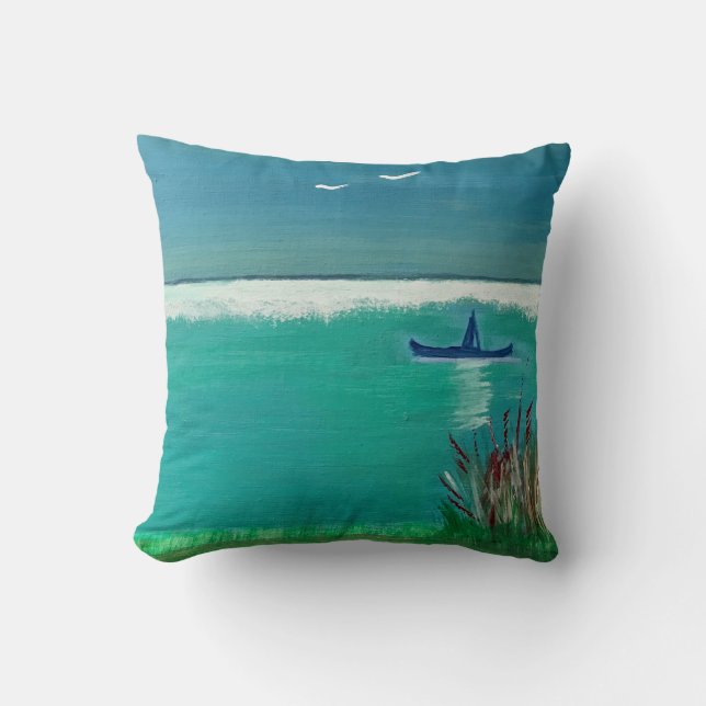 Coussin Pillow Abstrait - Paysage marin avec bateau (Recto)