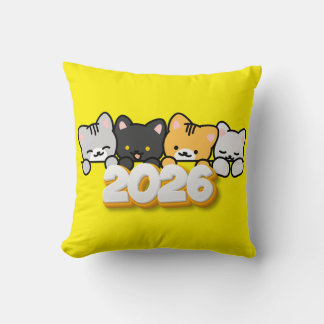 Coussin Pillow Adorable Cats 2026 New Year