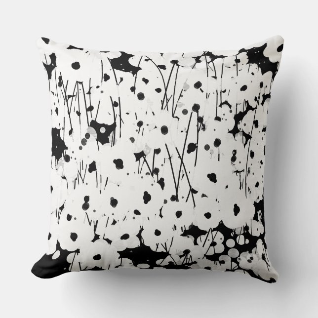 COUSSIN PILLOW_COOL CHIC, FLORAL BLANC MODERNE SUR LE NOIR (Recto)