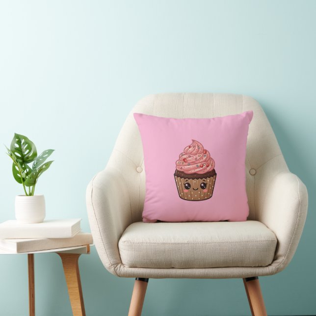 Coussin Pillow Cupcake Glaçage Fraise Kawaii (Chaise)