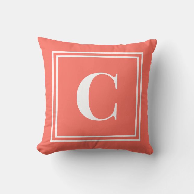 Coussin Pillow de jet prépa Palm Beach monogrammé corail (Recto)